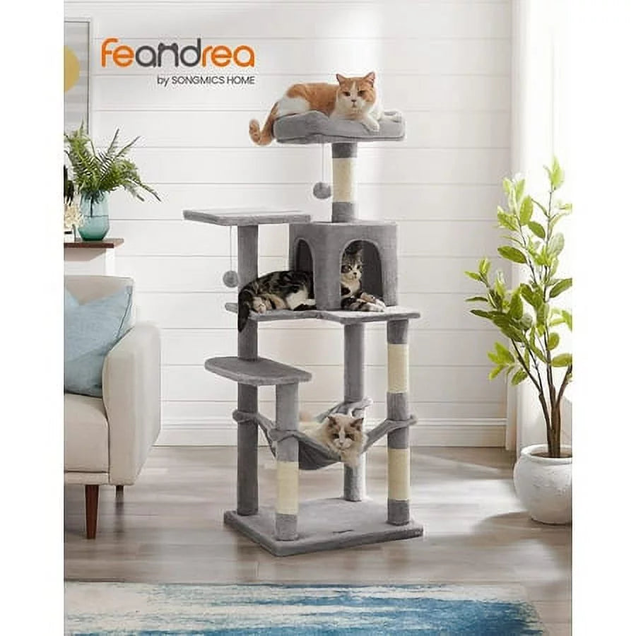 Light Gray Cat Tree with Scratching Posts Hammock B58670