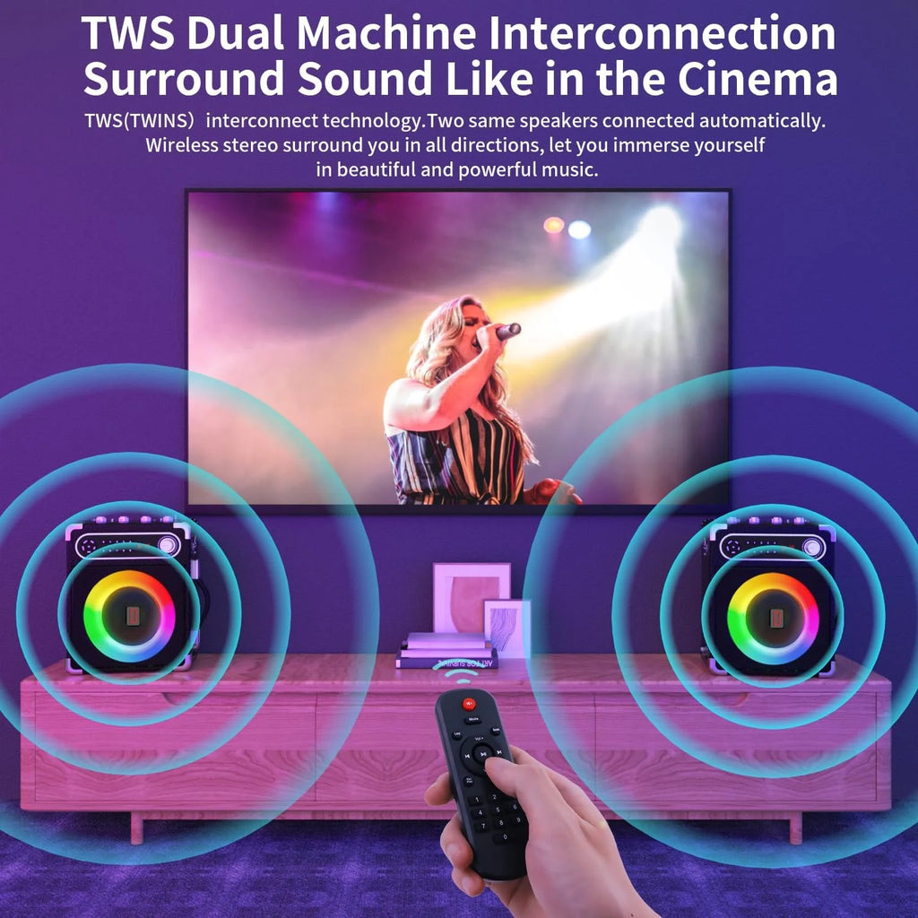Karaoke Machine with 2 Wireless Microphones, Bluetooth Speaker W78526