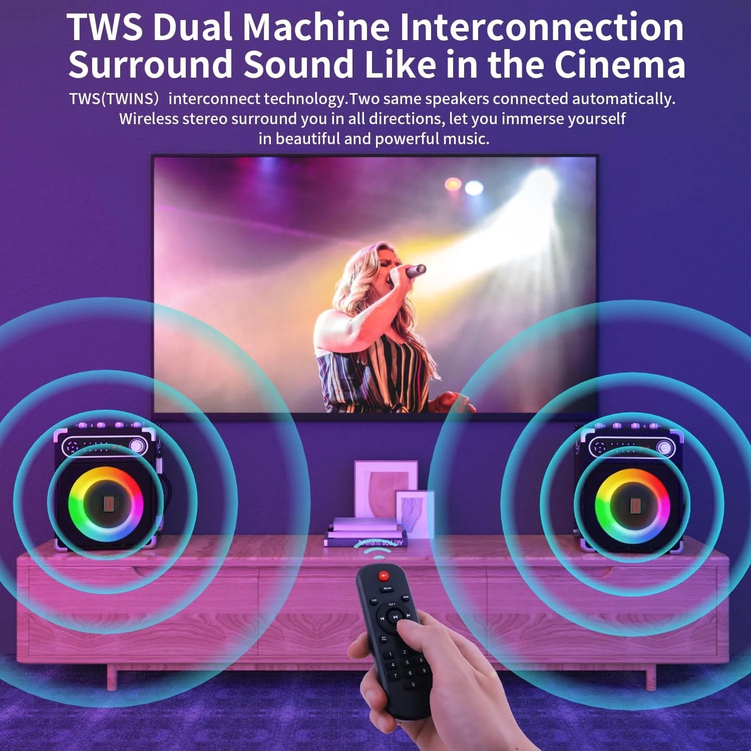 Karaoke Machine with 2 Wireless Microphones, Bluetooth Speaker W78526