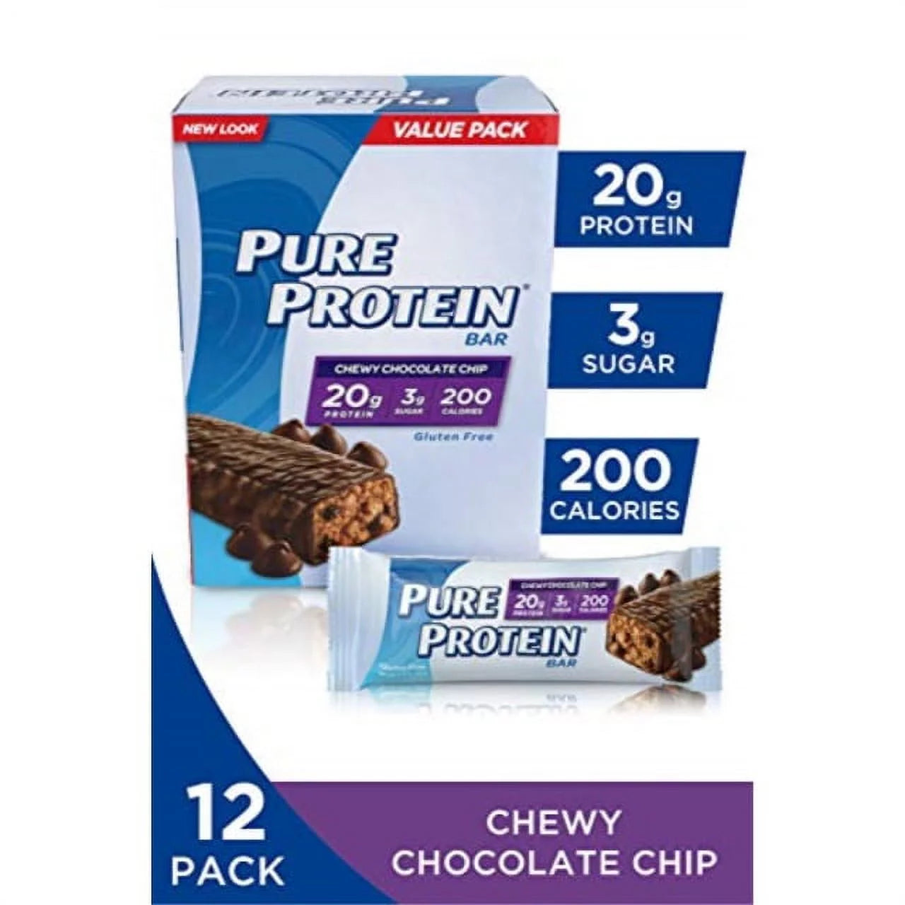 Chewy Chocolate Chip Protein Bars, 1.76oz, 12 Pack U723004