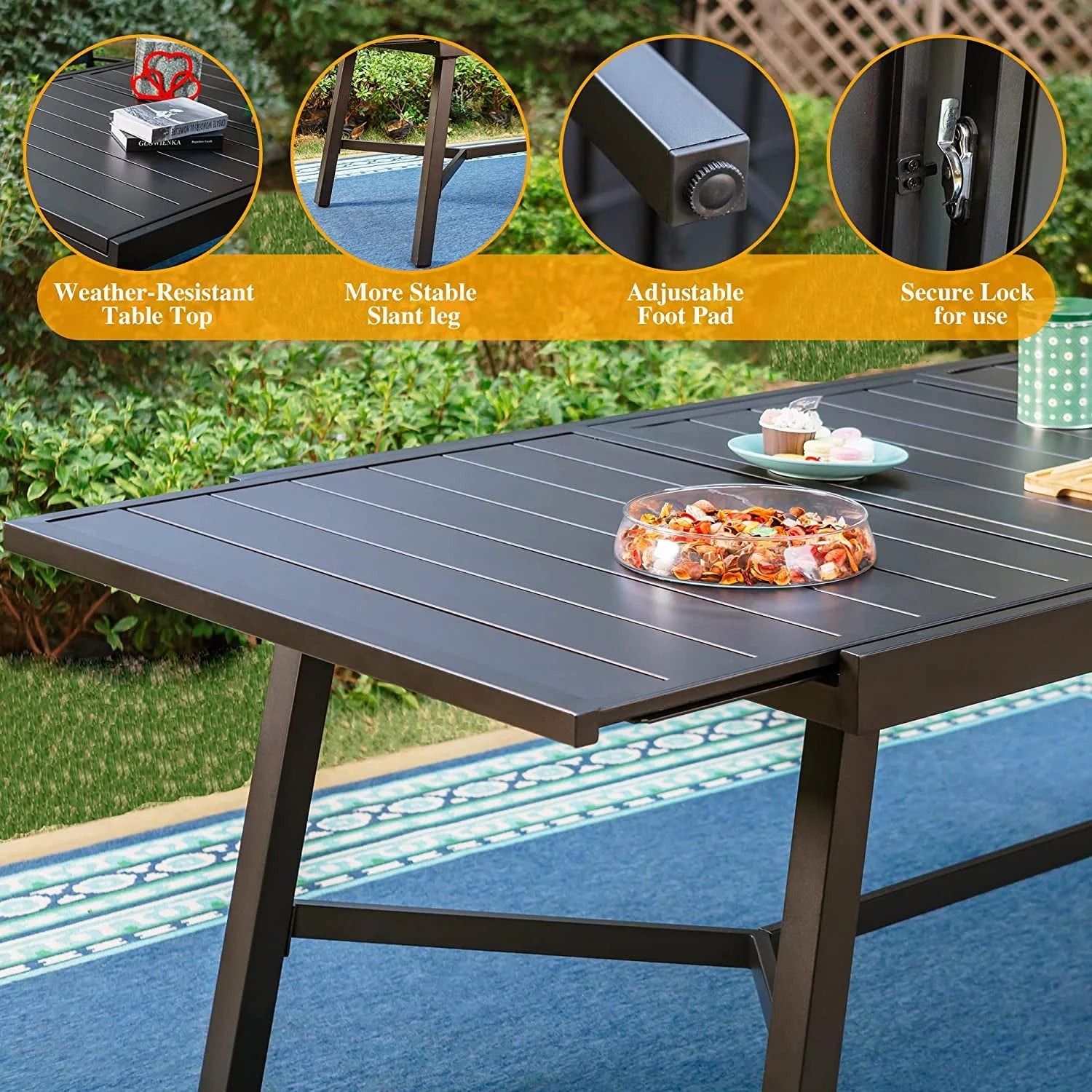 9 Piece Patio Dining Set with Padded Textilene Swivel Chairs and Expandable Table A5333