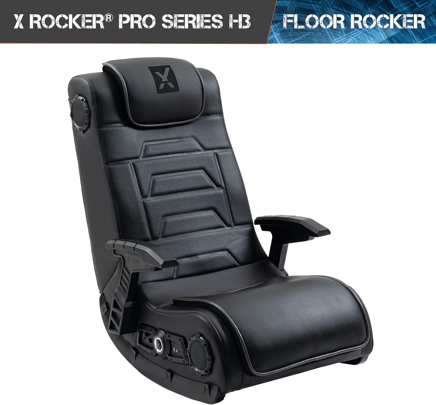 Black Leather Vibrating Floor Gaming Chair with Headrest D446