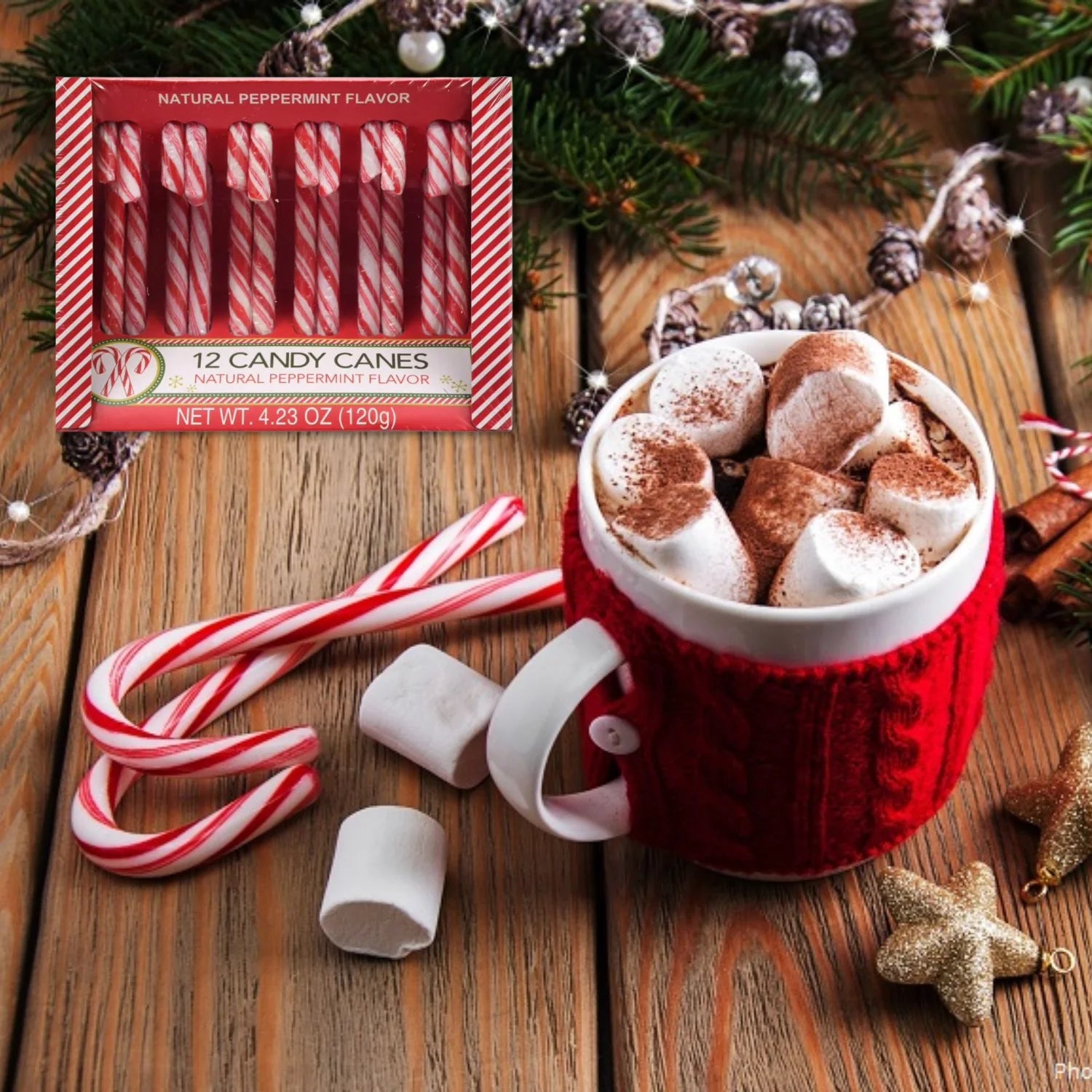 Red & White Peppermint Candy Canes Natural Peppermint Flavor 12pc Holiday Candy per Box Pack of 6 Total of 72ct C94847