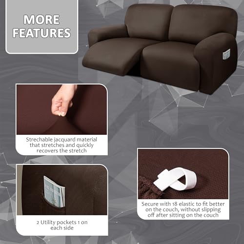 8-Pieces Dark Grey Stretch Recliner Sofa Covers U687263