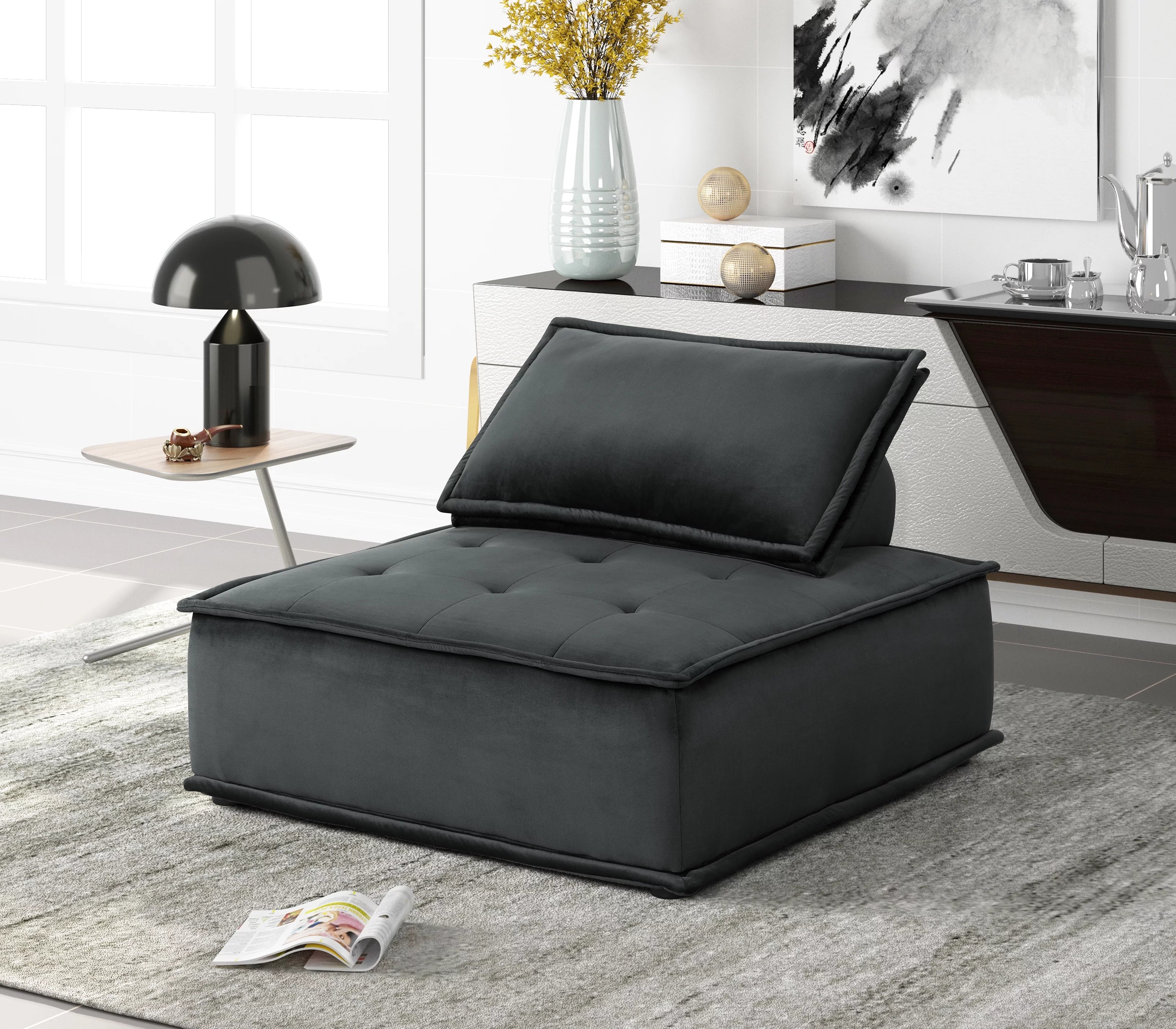 Armless Lounge Chair with Tufted Seat and Removable Cushion Cover Z1726