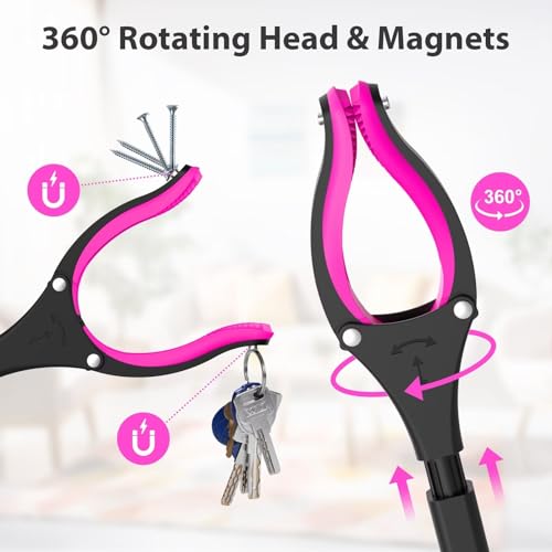Pink Foldable Reacher Grabber Tool with 360° Rotating Jaw V67975