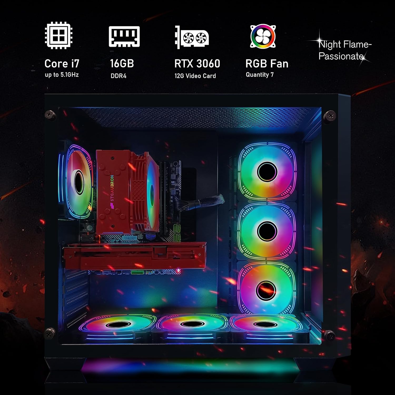 Gaming Desktop PC, GeForce RTX 3060 12G, Intel Core i7-10700KF up to 5.1G, 16G DDR4, 1T SSD, WiFi, BT 5.0 P7421