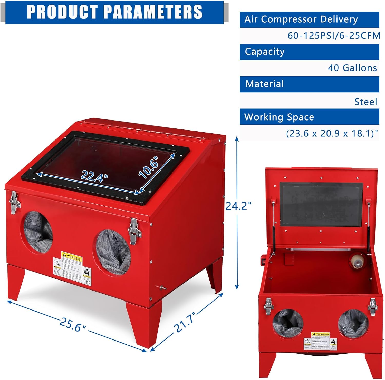 40 Gallon Portable Bench Top Sand Blasting Cabinet with Spray Gun U502161