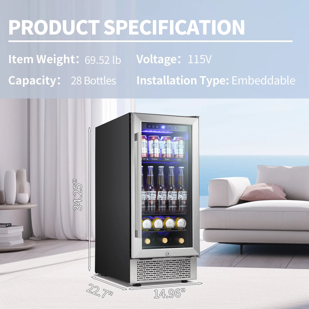 15 inch Beverage Refrigerator with Clear Glass Door Q592438