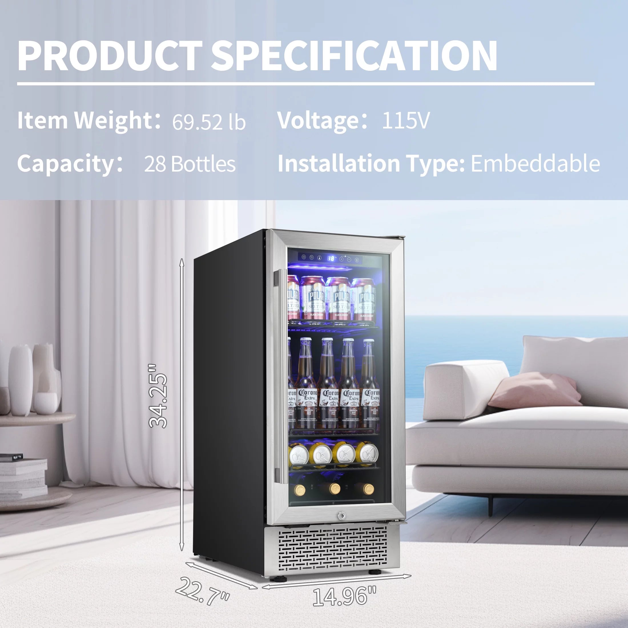 15 inch Beverage Refrigerator with Clear Glass Door Q592438