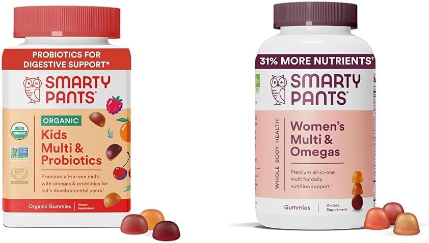 Organic Kids Multivitamin Gummies with Probiotics, Omega 3, Vitamin D3, C, B12 & Women's Multivitamin Gummies with Omega 3 Fish Oil, Methylfolate, CoQ10 X582665