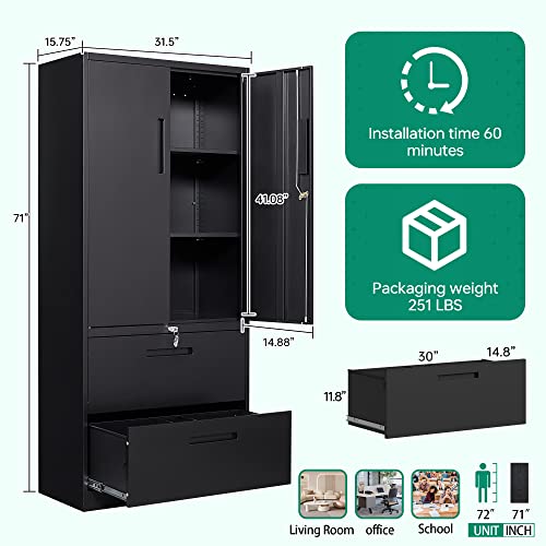 Black Metal 2 Drawer File Cabinet with Lock D88680