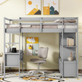 Full Size Solid Wood Loft Bed with Desk and 2 Drawers, Grey Q83593