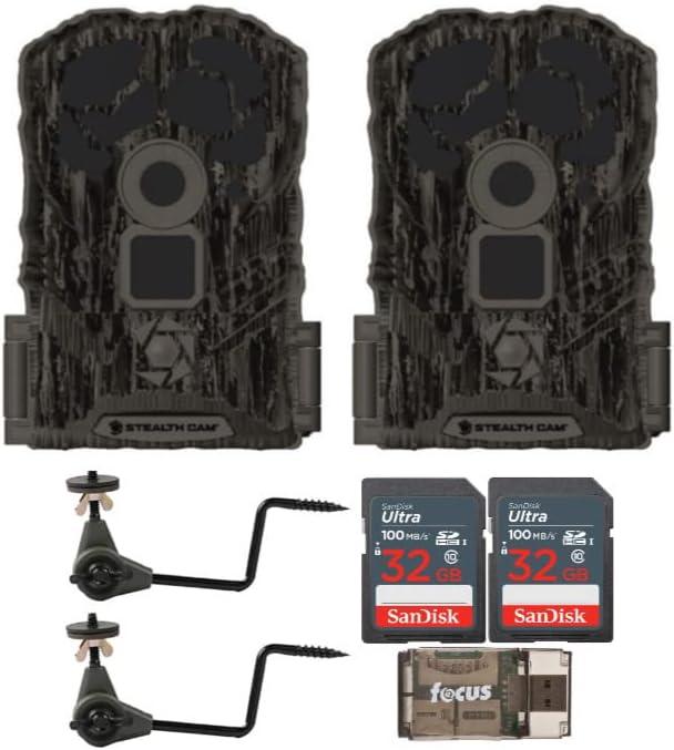 14MP Trail Camera with Video (2-Pack) Bundle with 32GB Memory Card (2-Pack) and USB 2.0 Card Reader (7 Items) V208