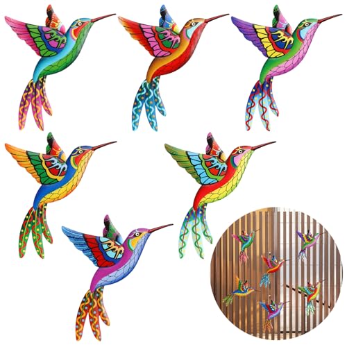 6Pcs Metal Hummingbird Wall Art Decor Colorful Birds Hanging Sculptures H1947