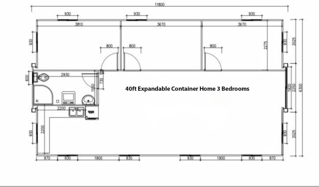 40FT Portable Prefab House with 3 Bedroom 1 Bathroom and Kitchen S775