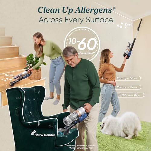 Cordless Stick Vacuum Cleaner with Tangle-Resistant Design, Up to 50 Minutes D96553