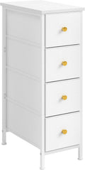 White 4 Drawer Slim Fabric Dresser with Steel Frame and Wood Top R263