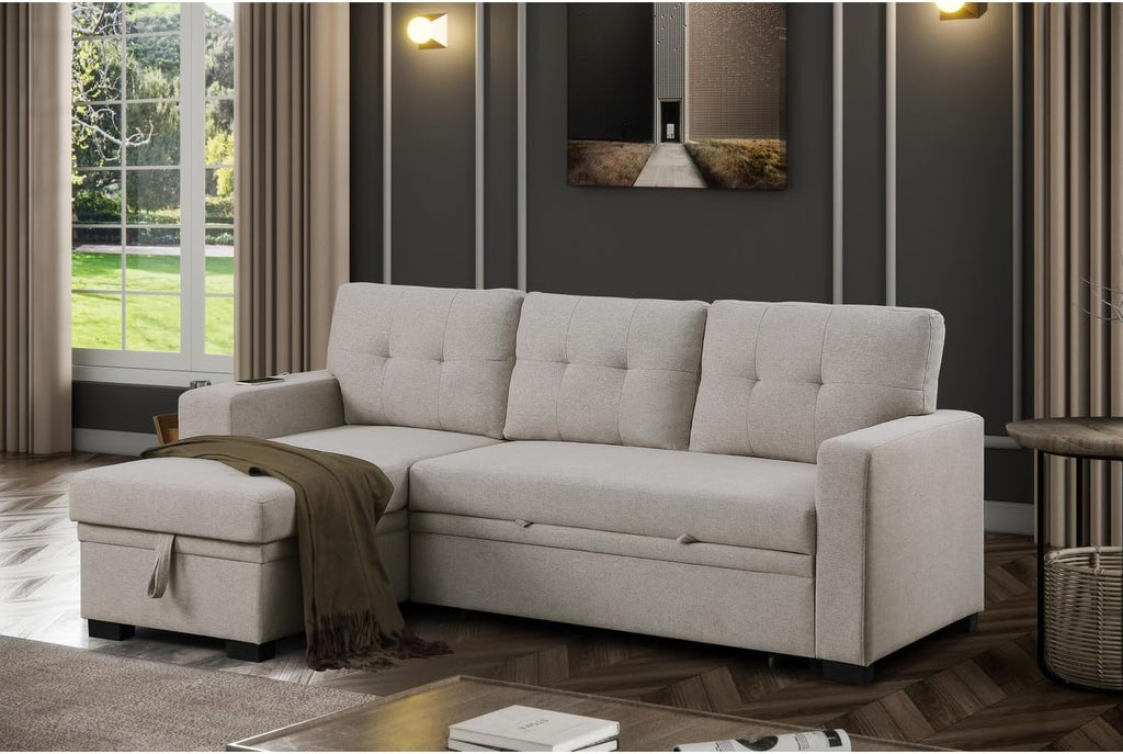 Light Gray Polyester Fabric L-Shaped Sleeper Sectional Sofa Bed M122