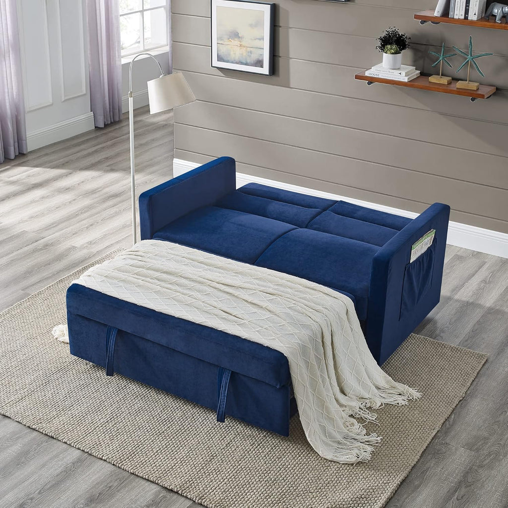 Blue Velvet 2 Seater Convertible Sofa Bed D206