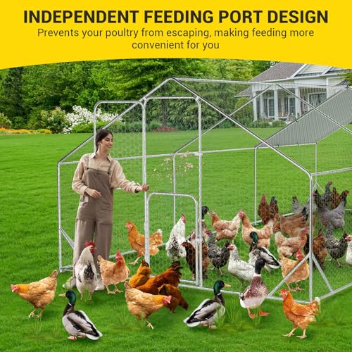 Large Metal Chicken Coop with Waterproof Cover 9.8 x 13.1 x 6.6ft K174