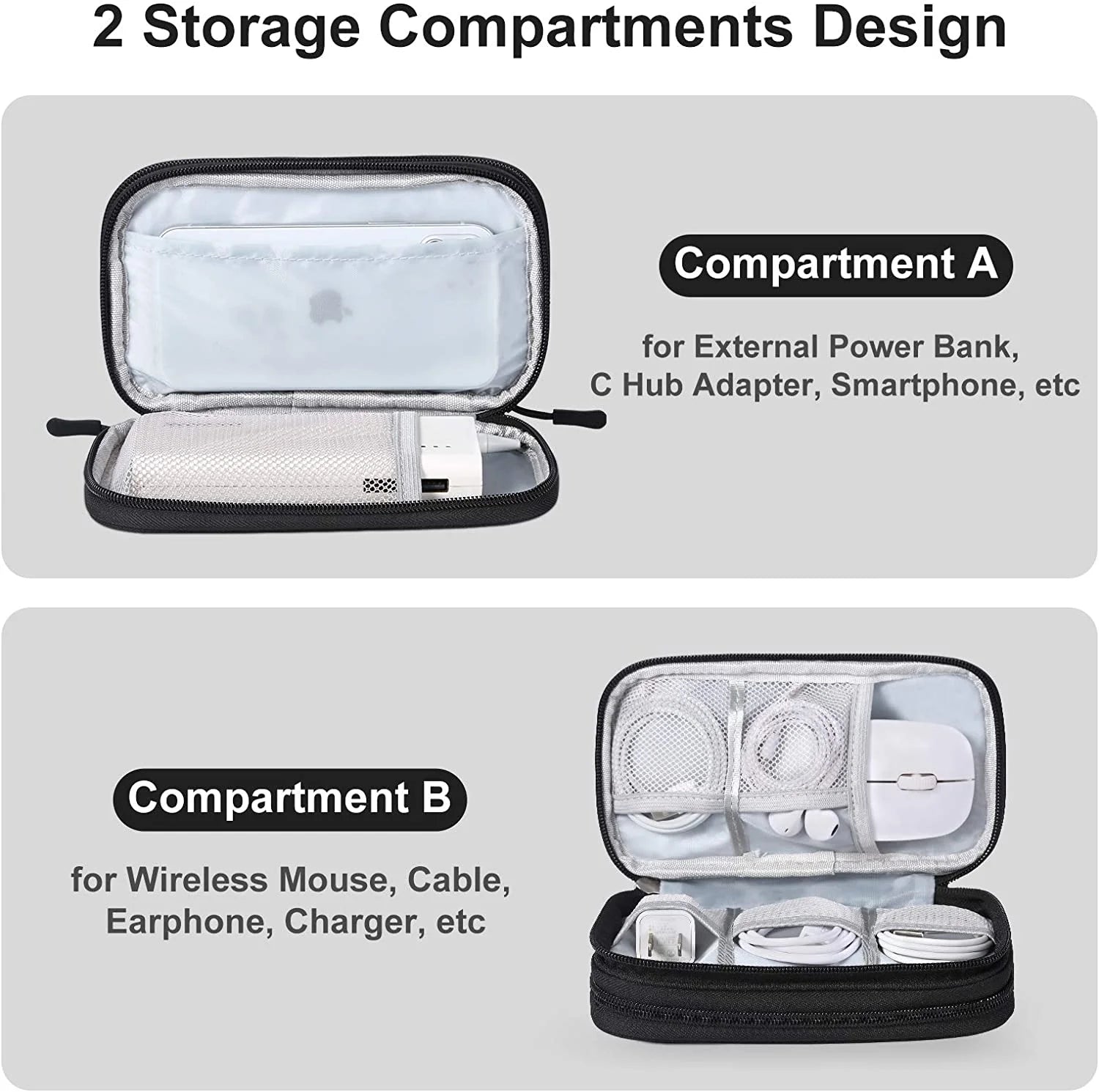 Compact Light Grey Travel Electronics Organizer Bag D46030