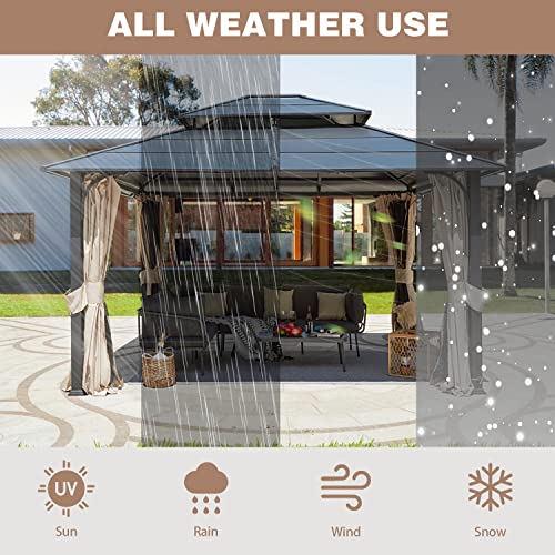 12'x20' Hardtop Galvanized Steel Aluminum Frame Gazebo with Netting and Curtains H666857