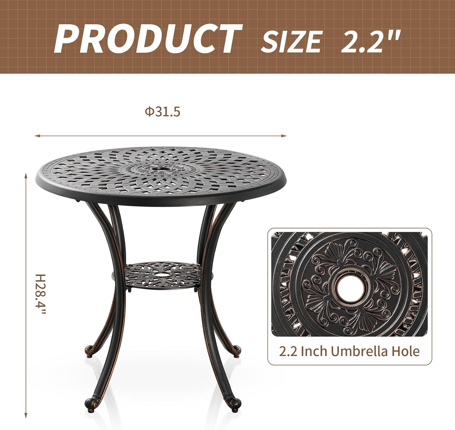 Black Metal Round Patio Dining Table with Umbrella Hole R62575