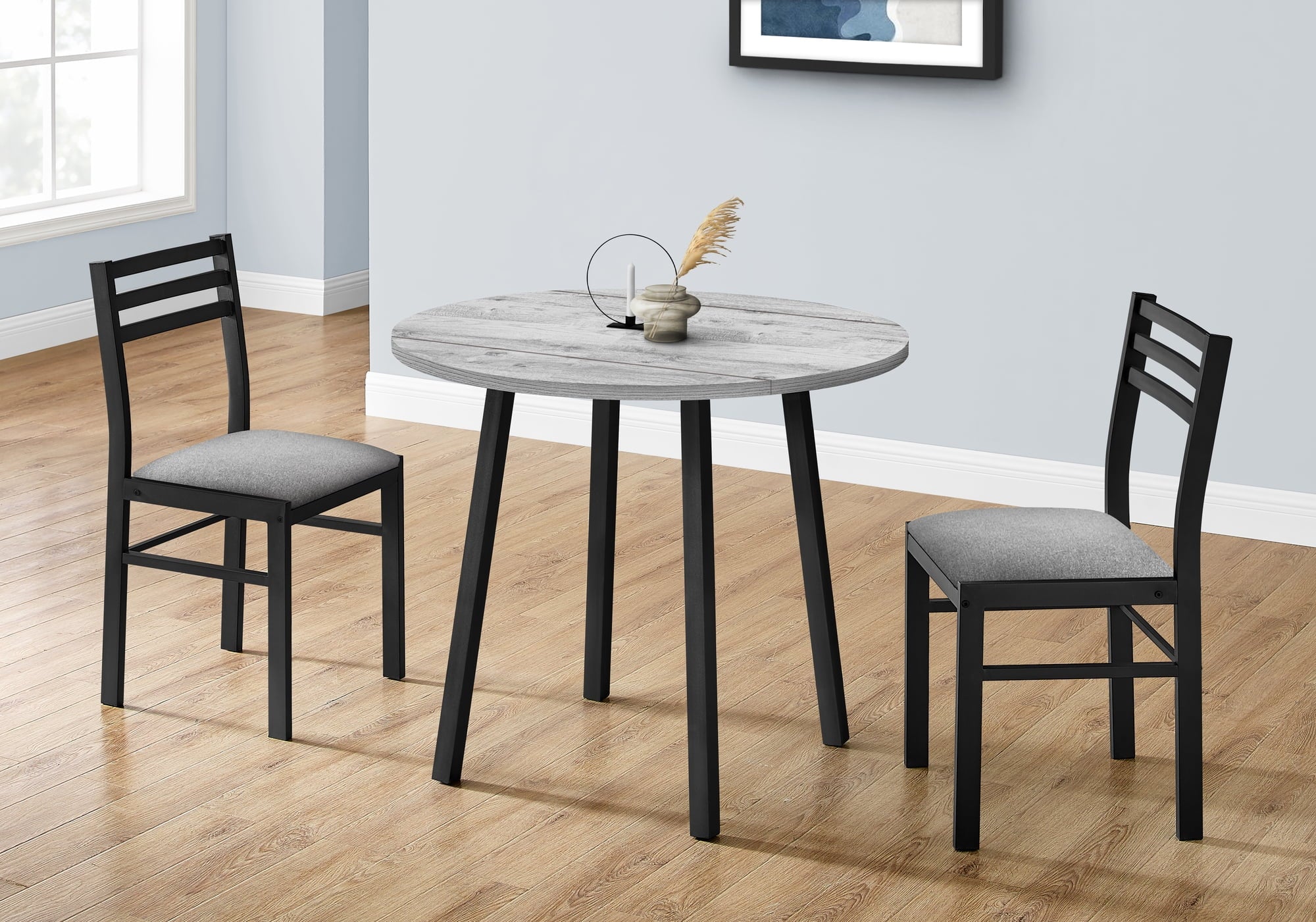 Gray 3pcs Drop Leaf Dining Table Set with Black Metal L236