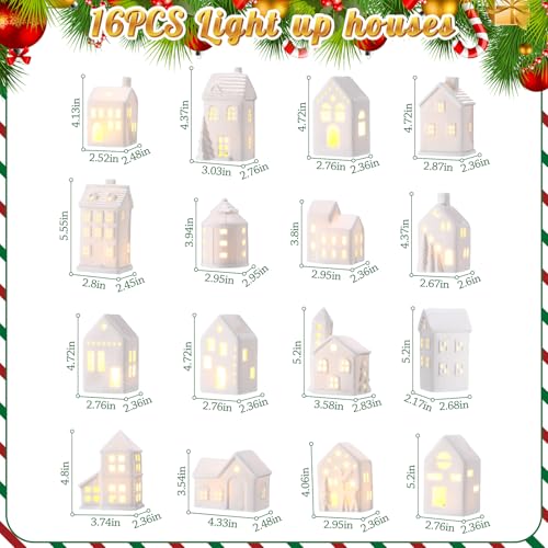 16 Pcs LED Ceramic Christmas Village Set E4798