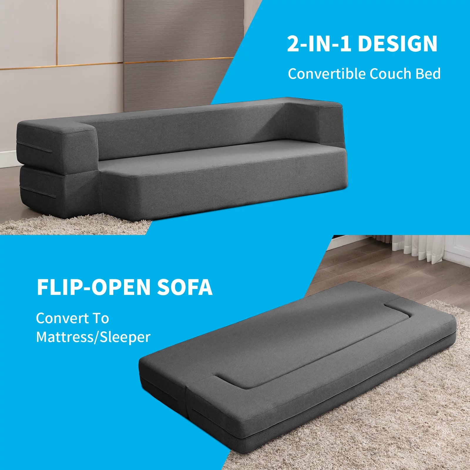 Dark Gray Folding Queen Size Sleeper Sofa Bed S537