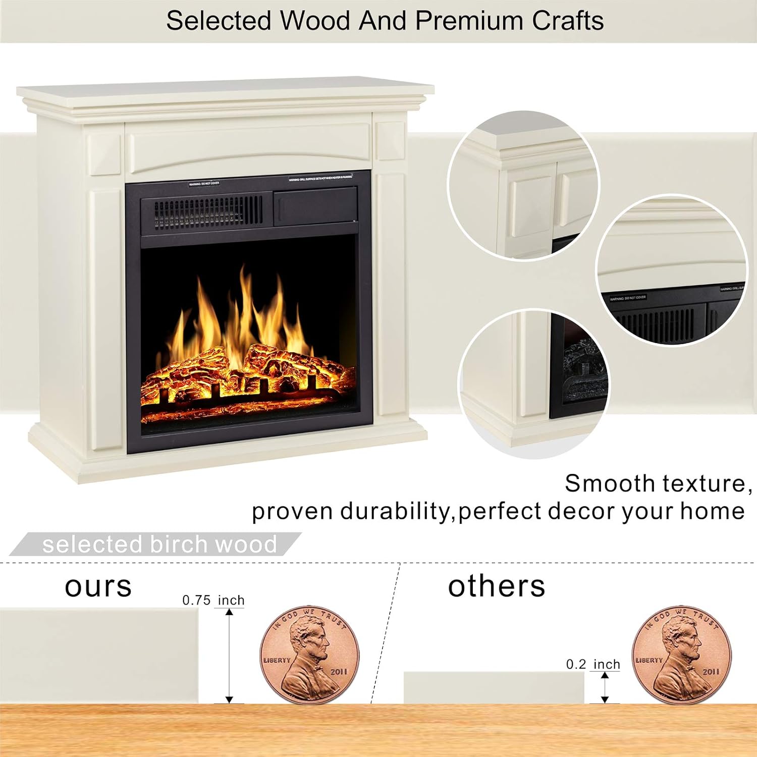 26’’ Electric Fireplace Heater with Remote Control, White S23153