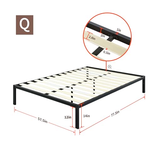 18 Inch Tall Heavy Duty Steel Slat Bed Frame Full Black A665233