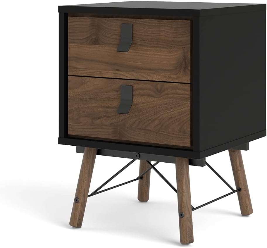 Black Matte 2 Drawer Nightstand N8484
