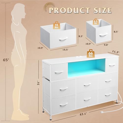 8 Drawer Fabric Dresser with LED Lights F453