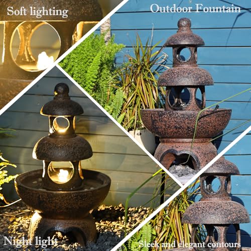 Gray 35.5 inch Outdoor Garden Water Fountain with LED Lights & Pump H7183