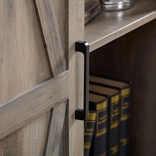 Tall Storage Cabinet Bookcase with Sliding Barn Door and Adjustable Shelf O29221