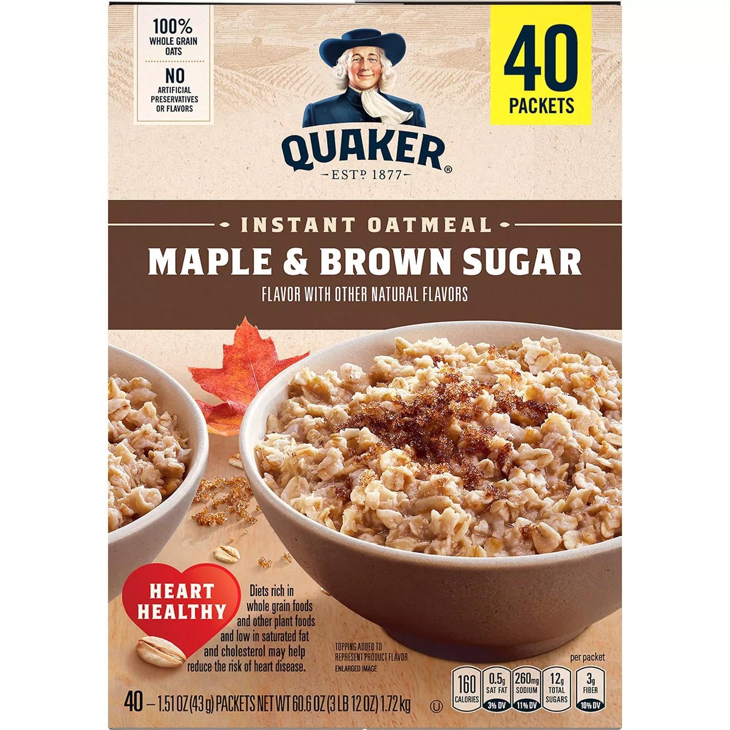 Maple & Brown Sugar Instant Oatmeal, 1.51 Ounce (Pack of 40) D812190