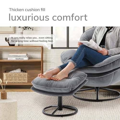Gray Velvet Swivel Accent Chair with Ottoman Set D979559