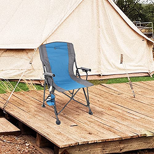 Tan & Gray Heavy-Duty Folding Camping Quad Chair with Cup Holder E275