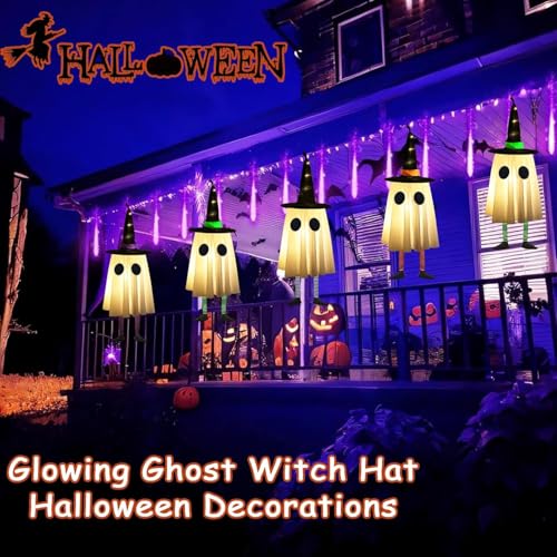 Set of 4 Halloween Hanging Ghosts with Witch Hat E50742