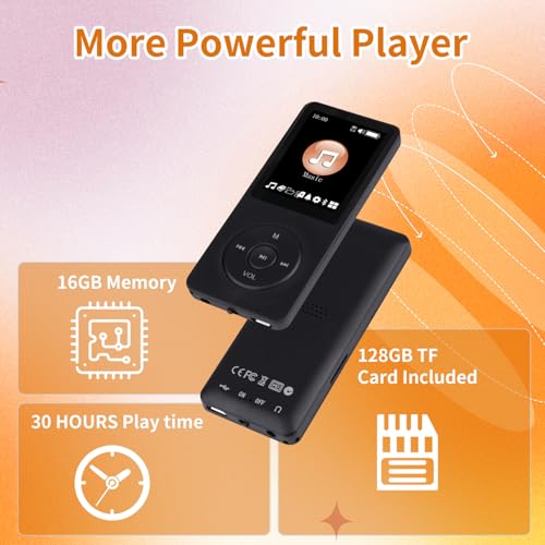 128GB Bluetooth MP3 Player with Built-in HD Speaker, Voice Recorder, HiFi Sound, E-Book, Earphones V359263