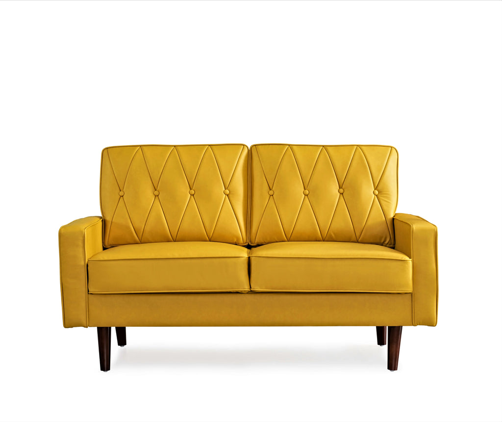 Mustard Yellow Faux Leather Loveseat V2283