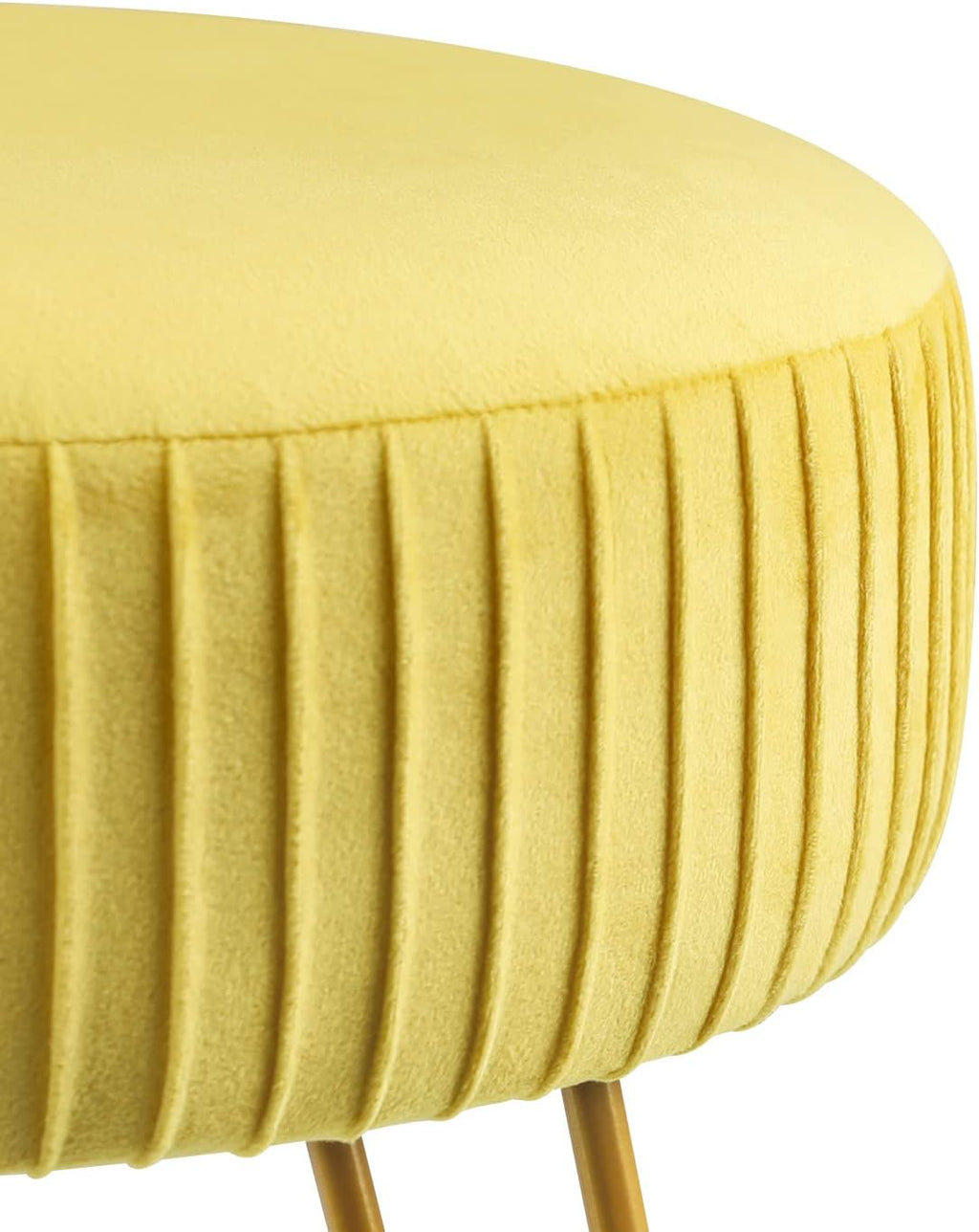 Yellow Velvet Round Vanity Chair with Golden Metal Legs K395