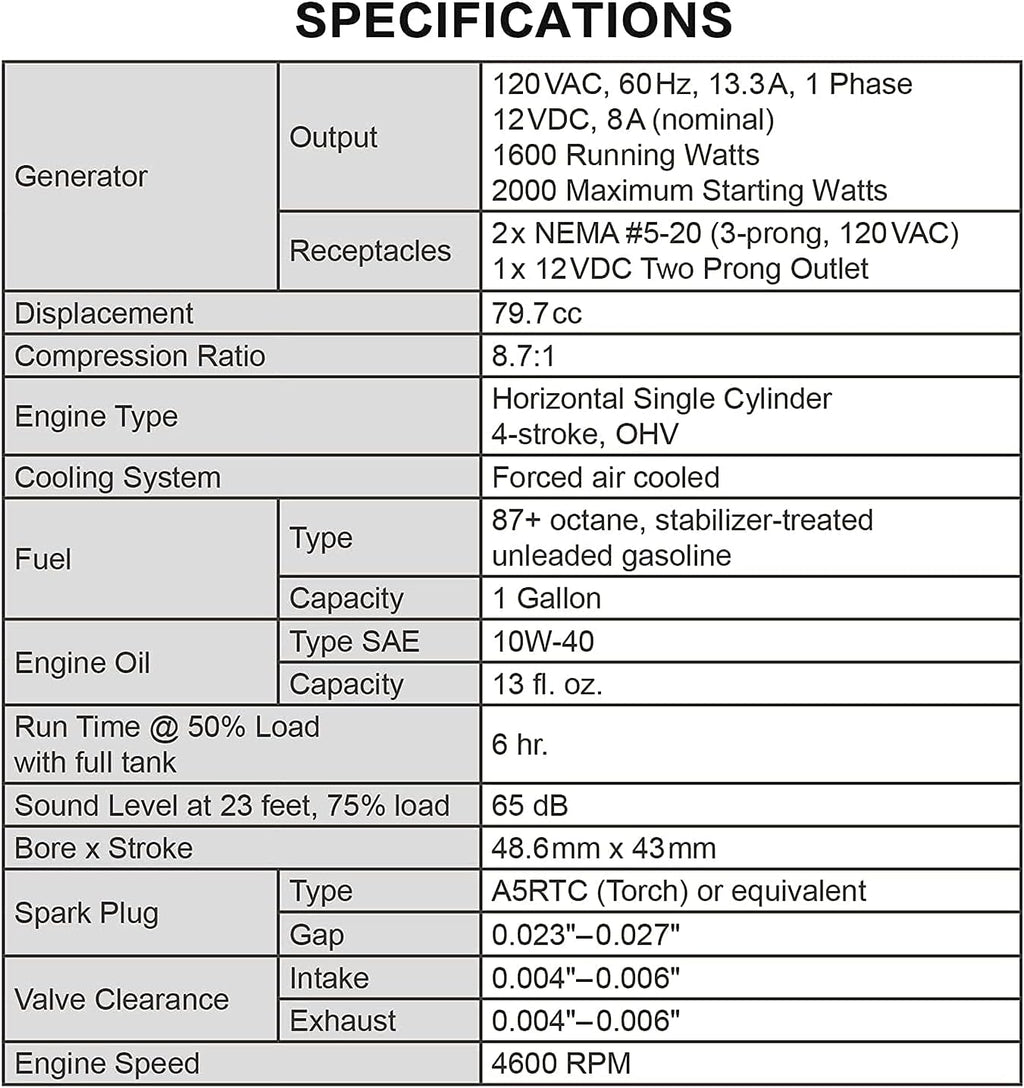 Portable Inverter Generator 2000 Watt Gas Powered C2703