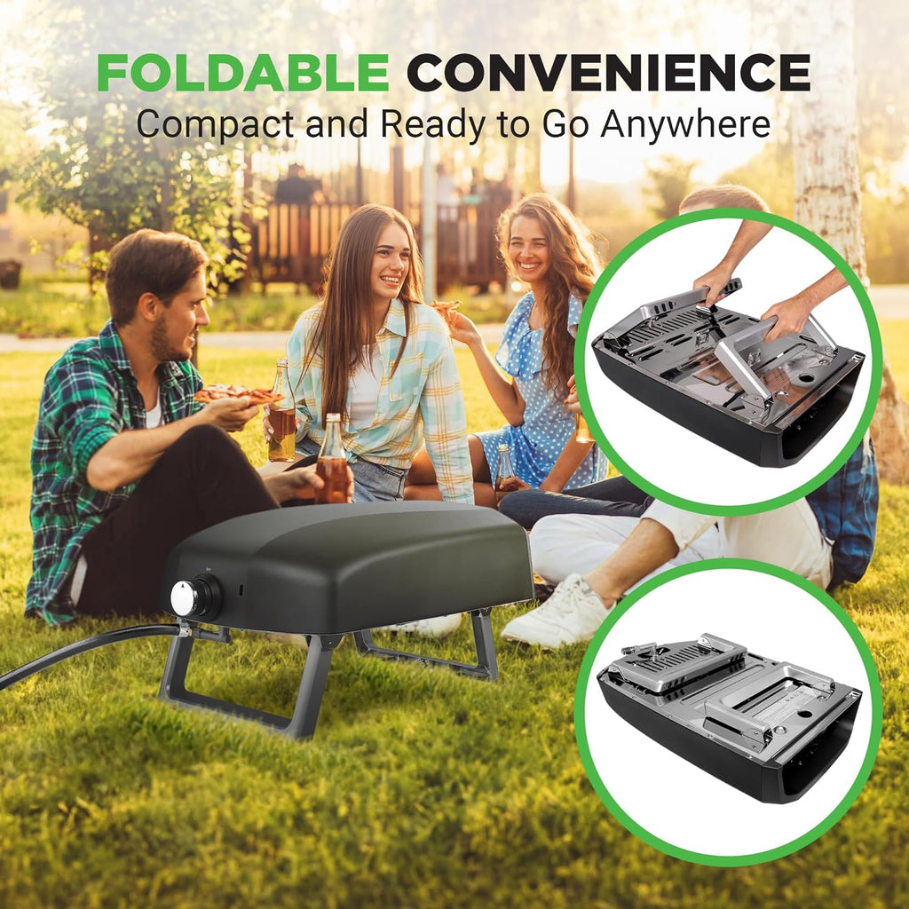 Portable Outdoor Gas Pizza Oven with Foldable Feet, Adjustable Heat Control Dial, Burner, Stone & Regulator Hose, 25.24'' x 16.14'' x 12.40'' M38968