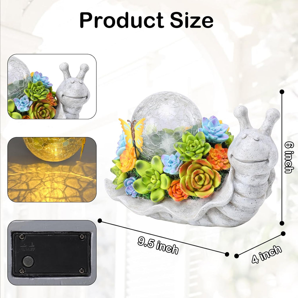 Solar Garden Snail Statue with Succulent and Solar Lights S43315