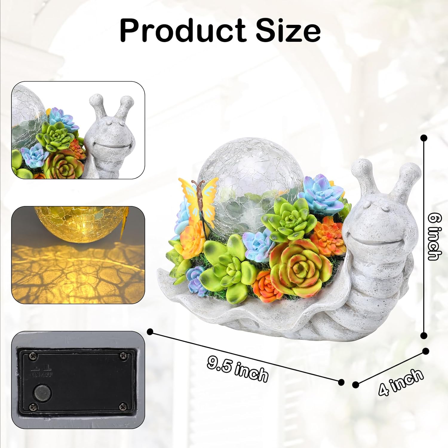 Solar Garden Snail Statue with Succulent and Solar Lights S43315
