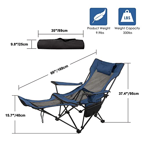 Camping Folding Chair with Foot Rest, Cup Holder, Removable Storage Bag (Blue) B37337