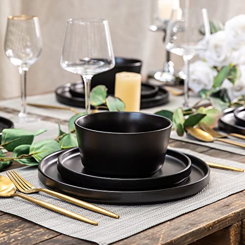 Ceramic Dinner Plates Set of 6, 10.0 Inch Matte Black Stoneware B930560
